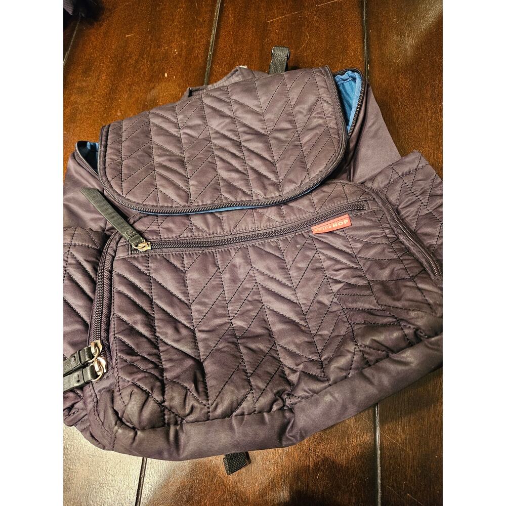 Skip Hop Forma Quilted Diaper Backpack Bag - Black W/ Teal Lining Zipper Pockets